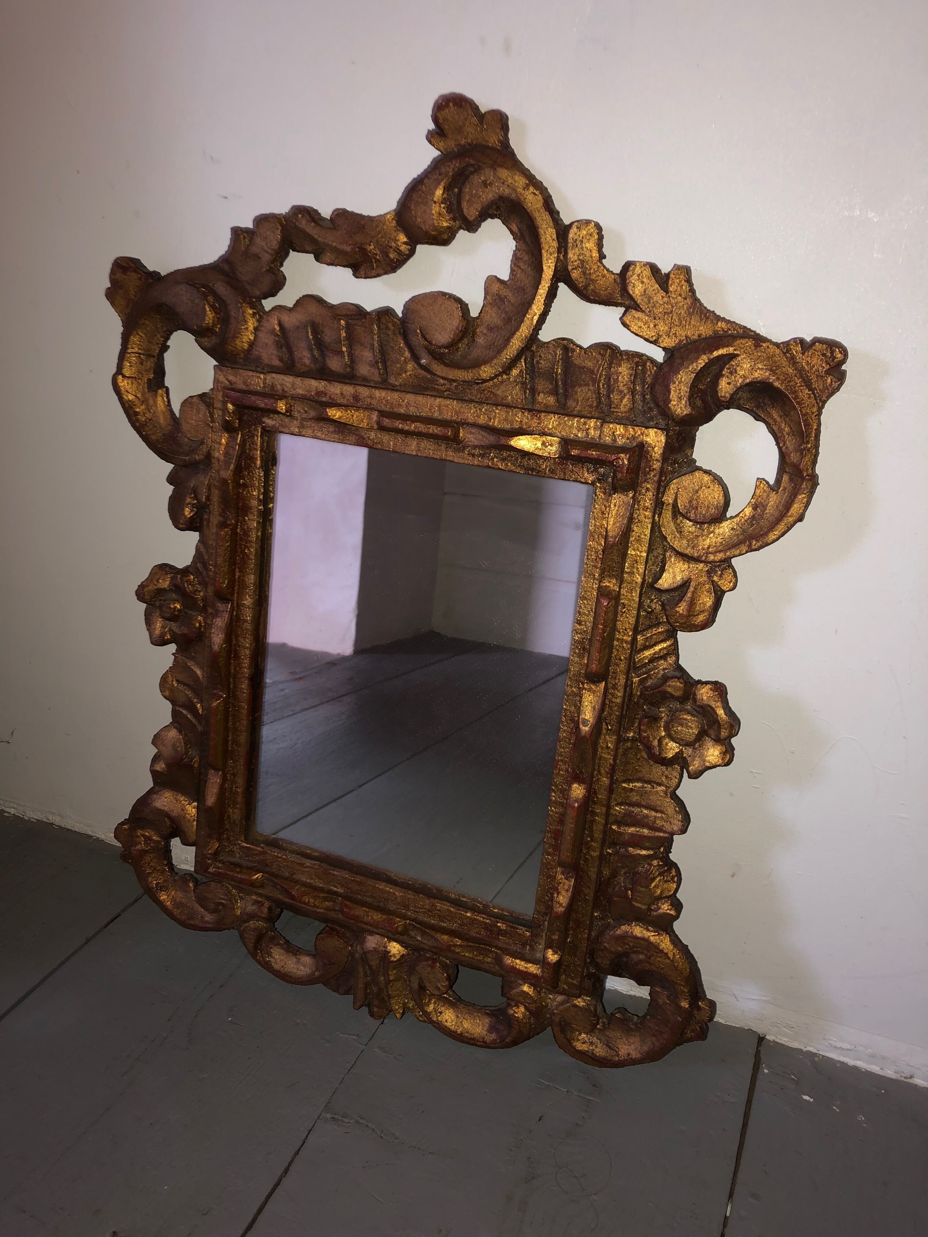 Golden wooden mirror old vintage 33x43cm