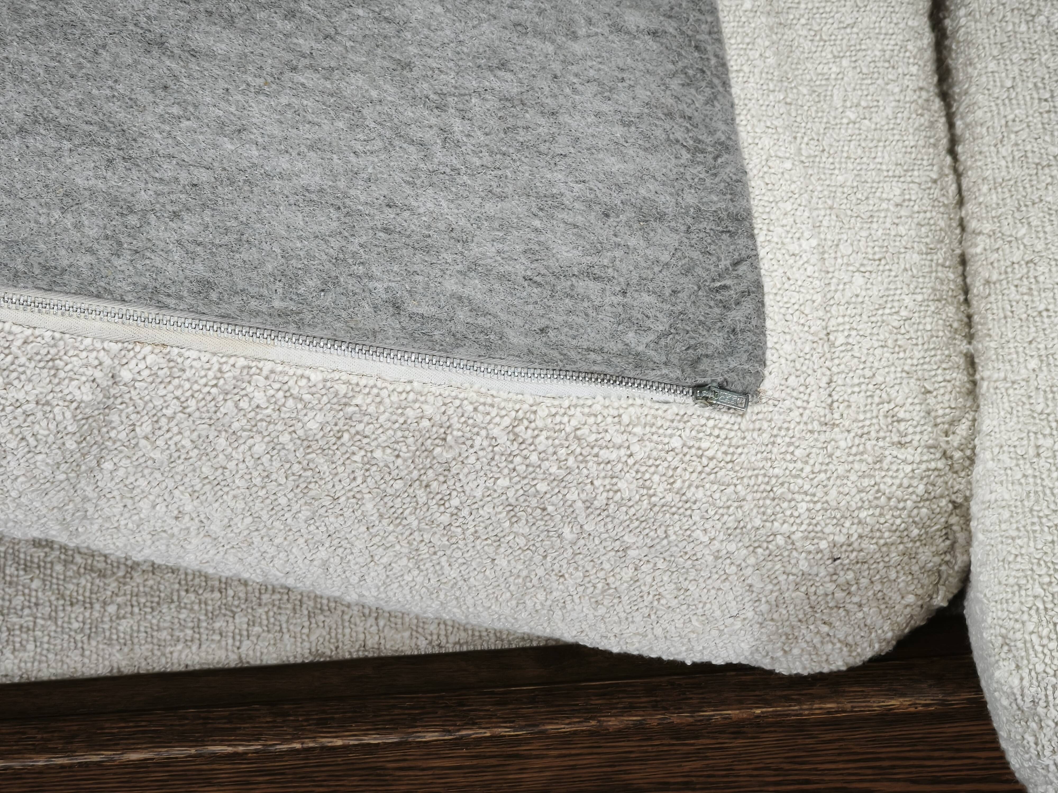 Brutalist Solid Oak and Bouclé Three-Seat Sofa, Czechoslovakia 1970s