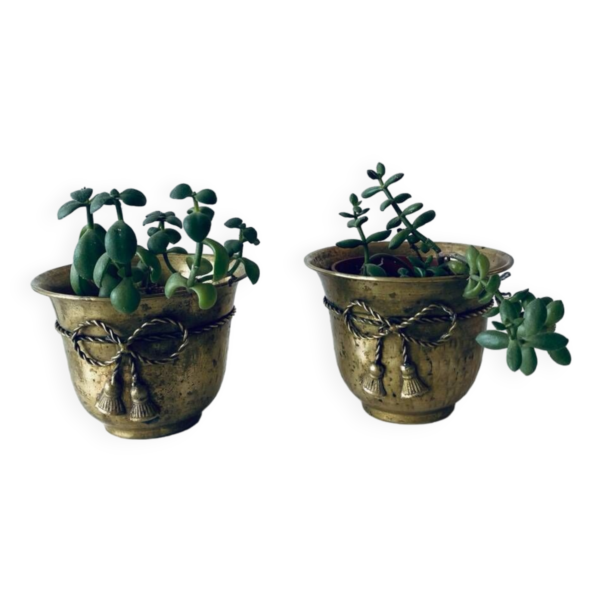 Pair of brass cord pot covers