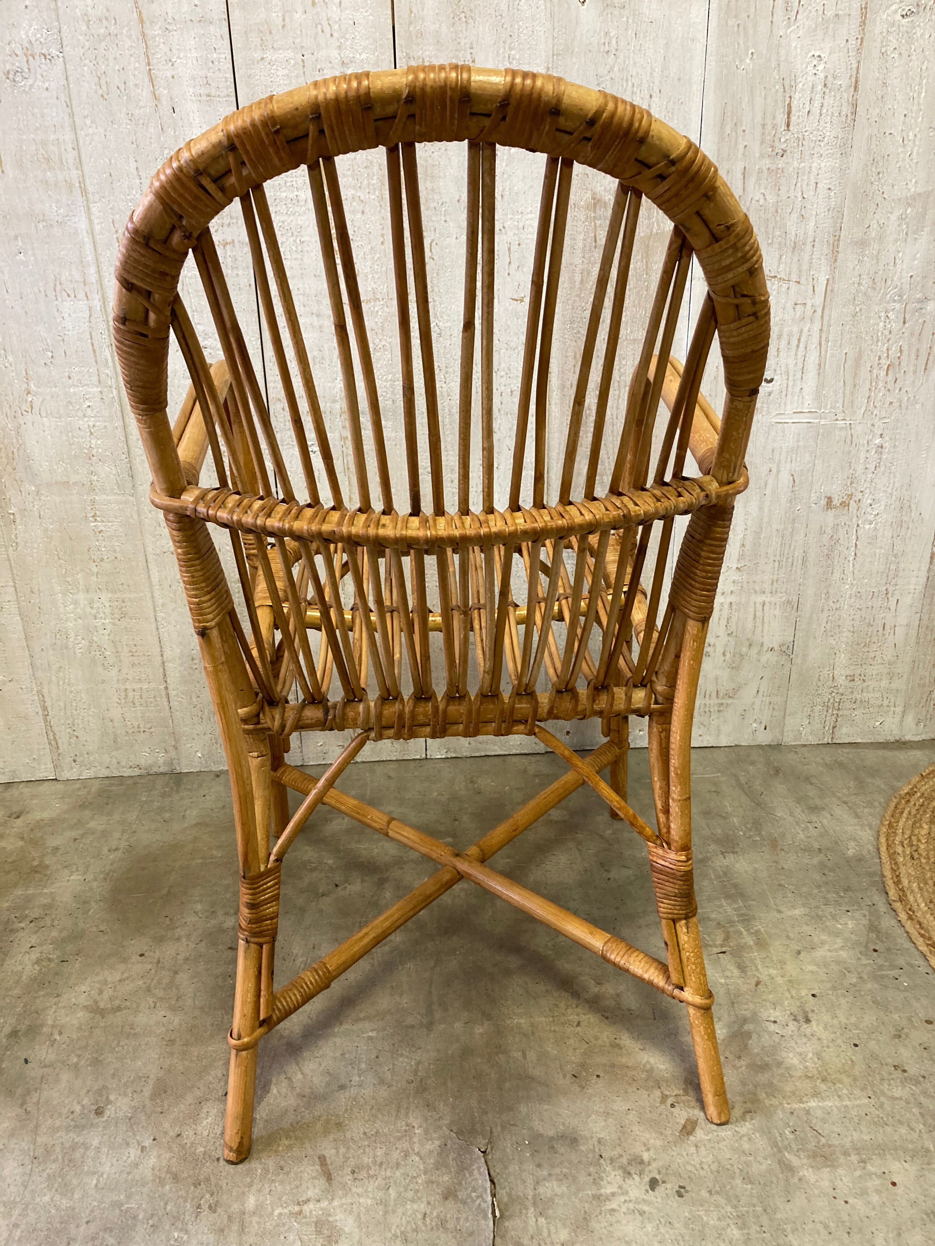 Série de 4 fauteuils rotin vintage