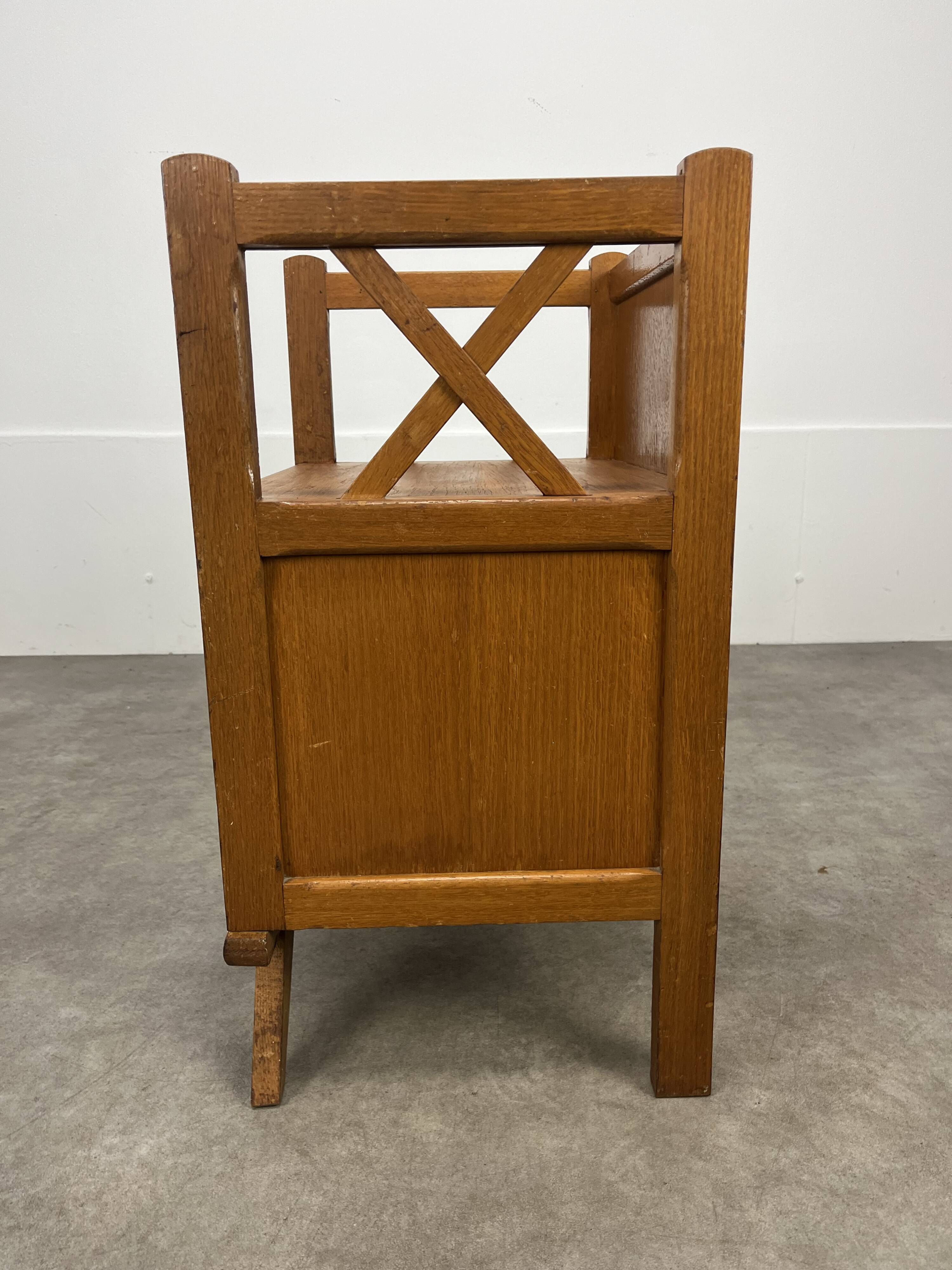 50s wooden cross-braced bedside table