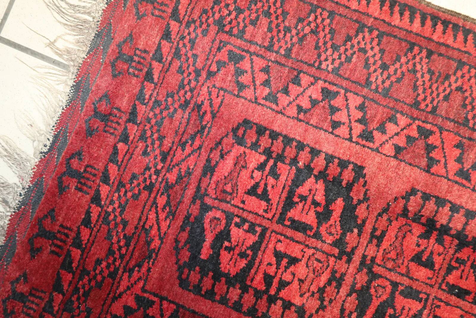 Handmade vintage Afghan Ersari rug 70cm x 89cm 1940s