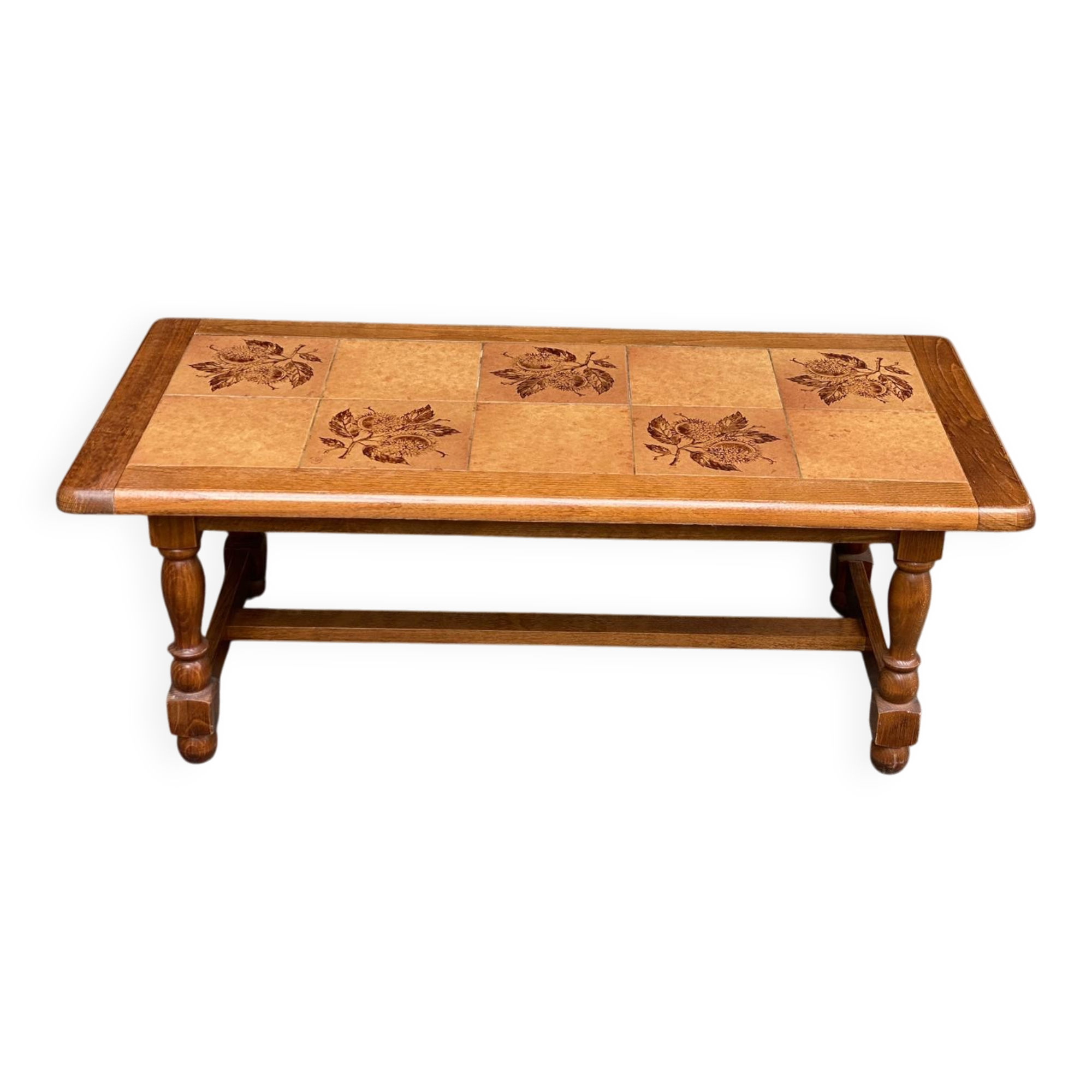 Solid wood and ceramic coffee table from the 1970s.