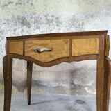 Vintage oak and elm burl bedside table