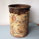 Corbeille à papier en métal peint, motifs fleurs et oiseaux