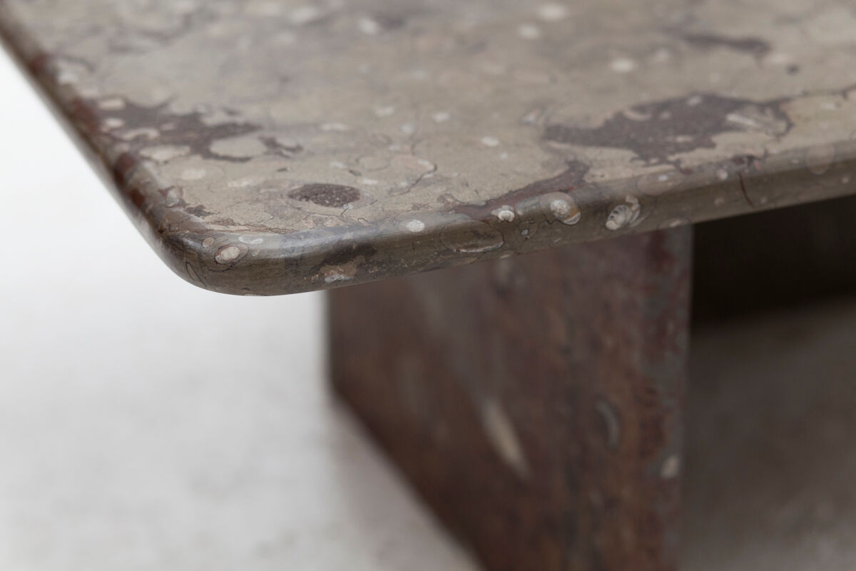 Ensemble de 3 tables basses carrées en marbre fossile, design des années 1970