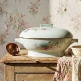 Soupière style art déco décor floral porcelaine céladon vintage Limoges France