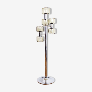 Vintage floor lamp in chromed metal and glass