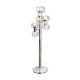 Lampadaire vintage en métal chromé et verre