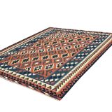 Tapis Kilim fait main pour chambre à coucher, en laine tissée à plat, motif géométrique rouille, 293 × 210 cm