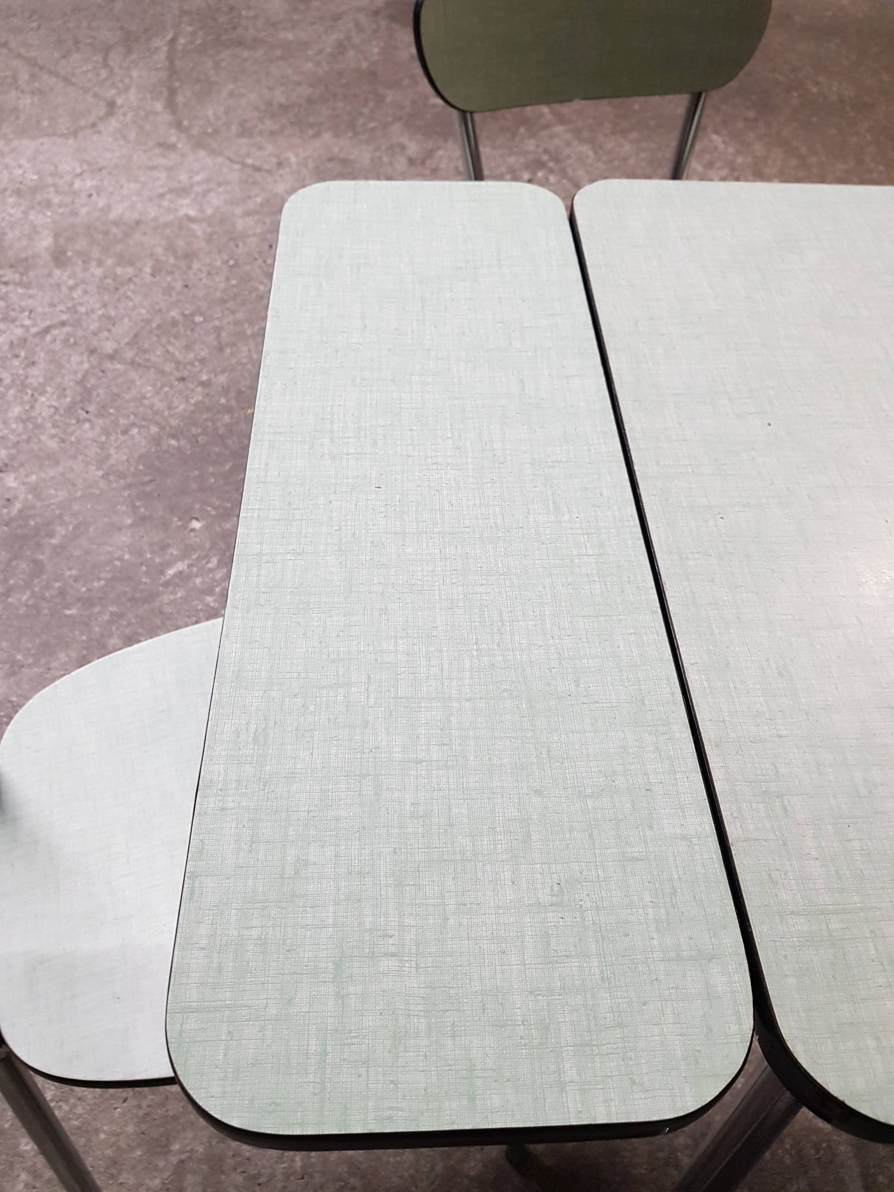 Table and chairs in mint green formica
