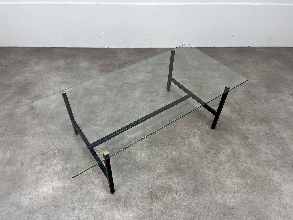 50s coffee table, glass and black metal
