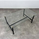 50s coffee table, glass and black metal