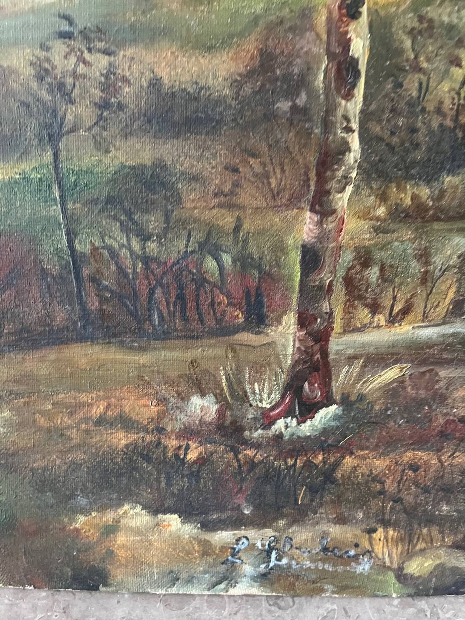Paysage de printemps avec arbre, signé