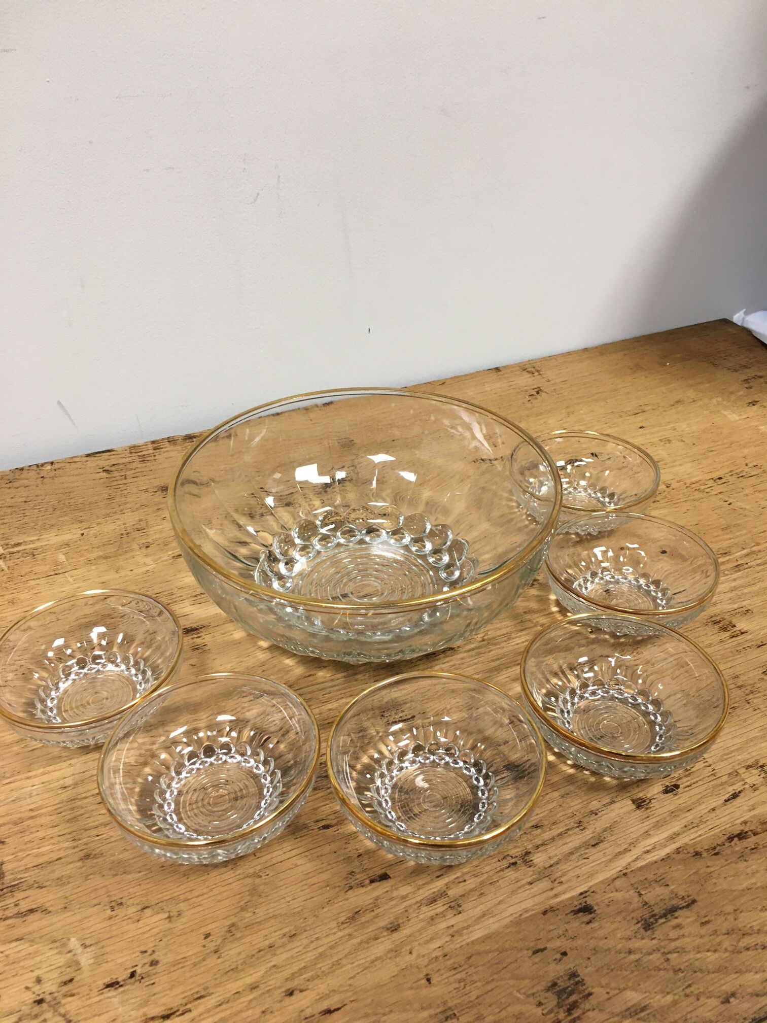 Gold-edged glass fruit salad service