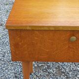 Vintage 1950s bedside table in blond oak with conical legs
