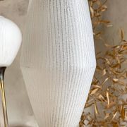 Vintage reed floor lamp in black metal and brass with three white opalines