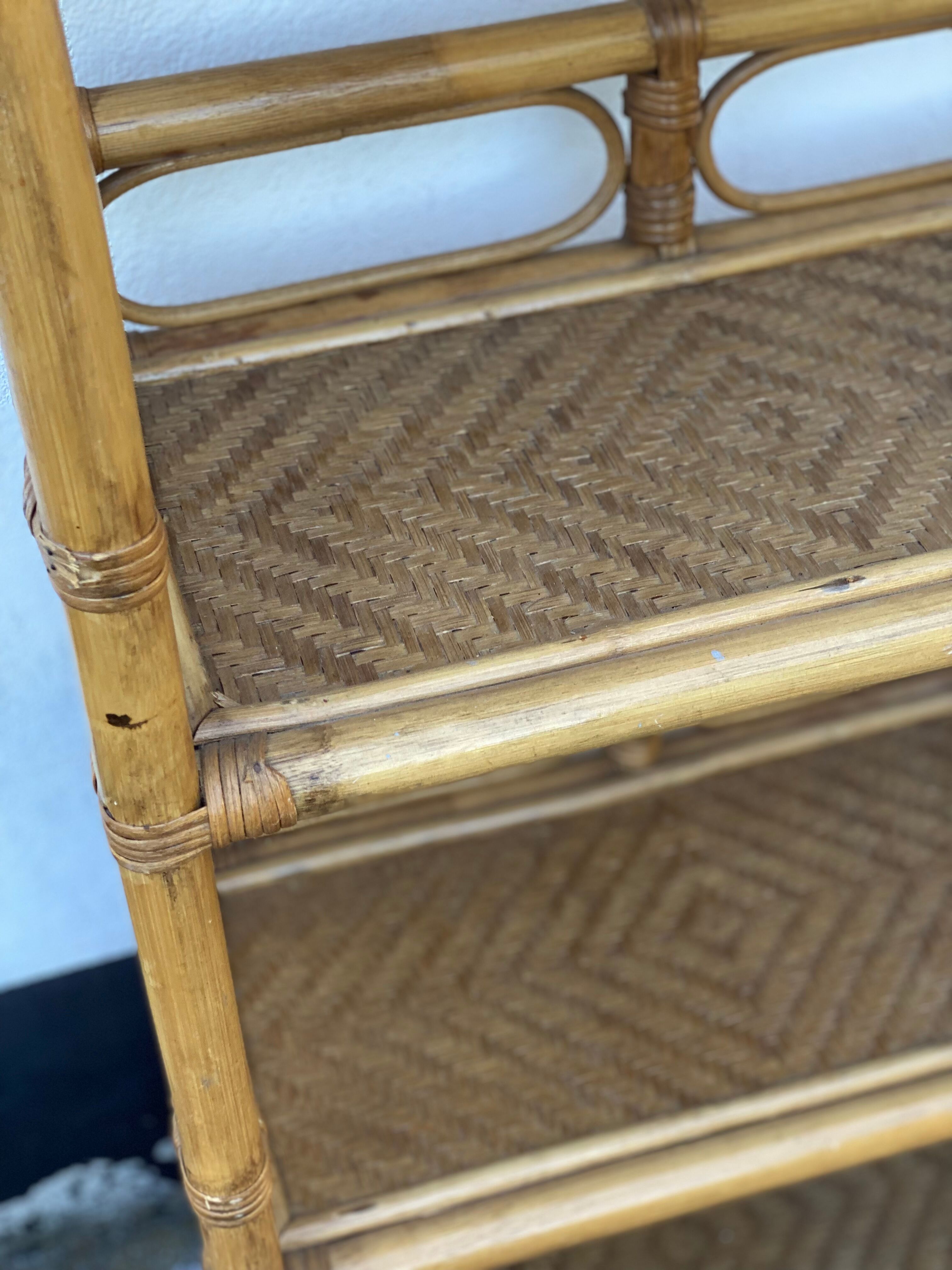 Vintage italian bamboo and rattan shelving unit