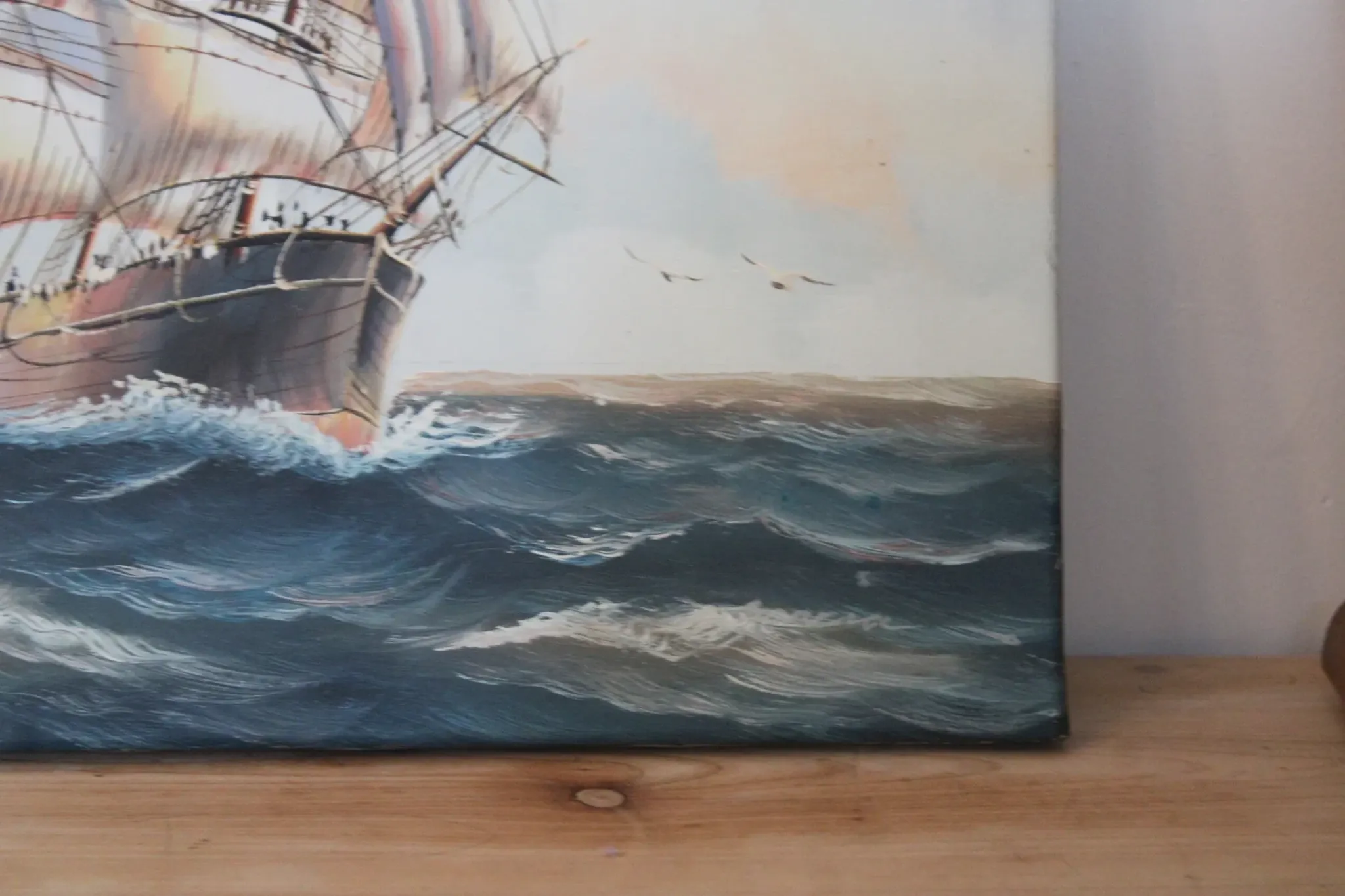 Marine painting on canvas – Large sailing ship at sea – 40 × 30 cm