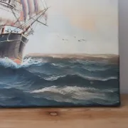 Marine painting on canvas – Large sailing ship at sea – 40 × 30 cm
