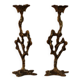 Pair of bronze candle holders, freeform