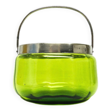 Sugar bowl, Art Nouveau, green glass, silver-plated brass, Sweden, early 20th century