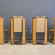 Romeo Rega set of 4 dining chairs in brass and wicker for Mario Sabot, 1970s