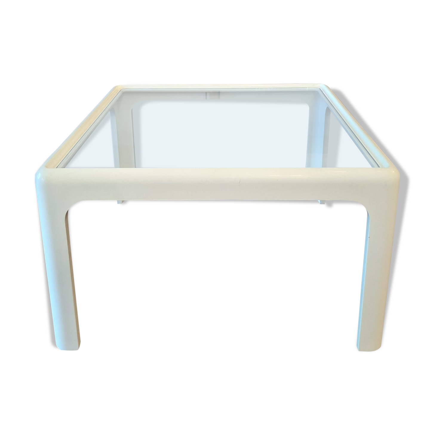 Coffee table in white lacquered wood with glass top, 1960s