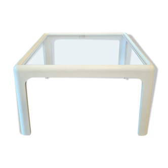 Coffee table in white lacquered wood with glass top, 1960s