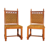Velvet and carved wood chairs, 70s. Game of 2
