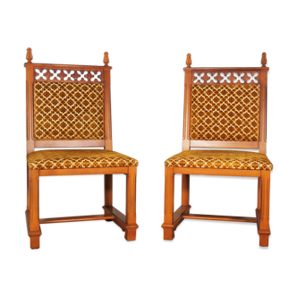 Velvet and carved wood chairs, 70s. Game of 2
