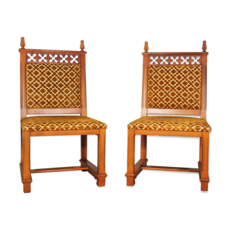 Chaises en velours et bois sculpté, années 70 lot de 2