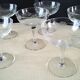 6 vintage champagne coupes in frosted glass.