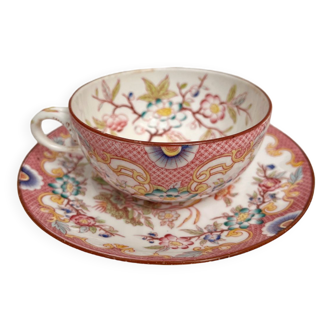 Fine earthenware coffee cup Minton pink Sarreguemines decor