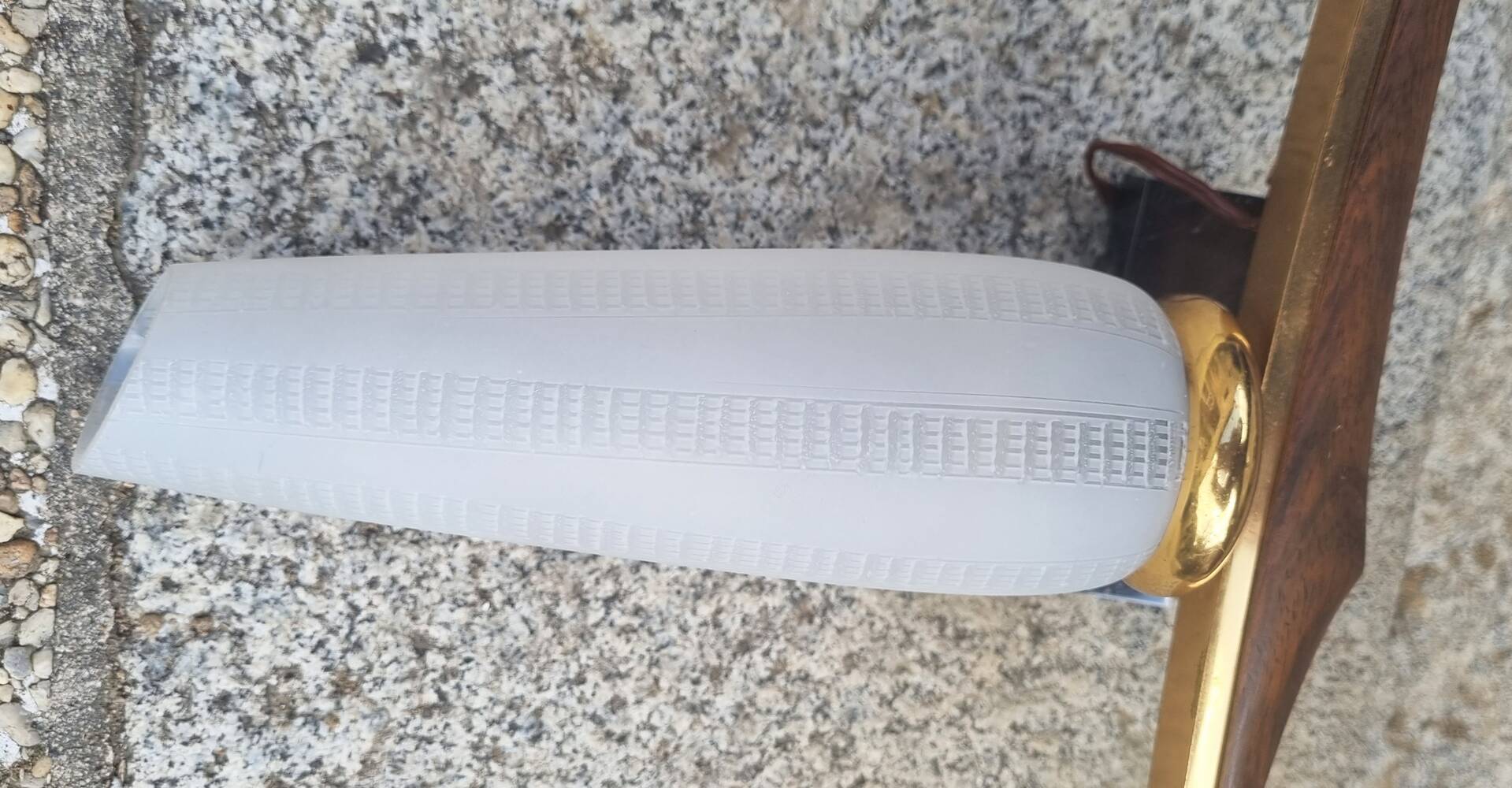 Pair of Scandinavian wall lights, teak, brass and opaline, vintage, 60s