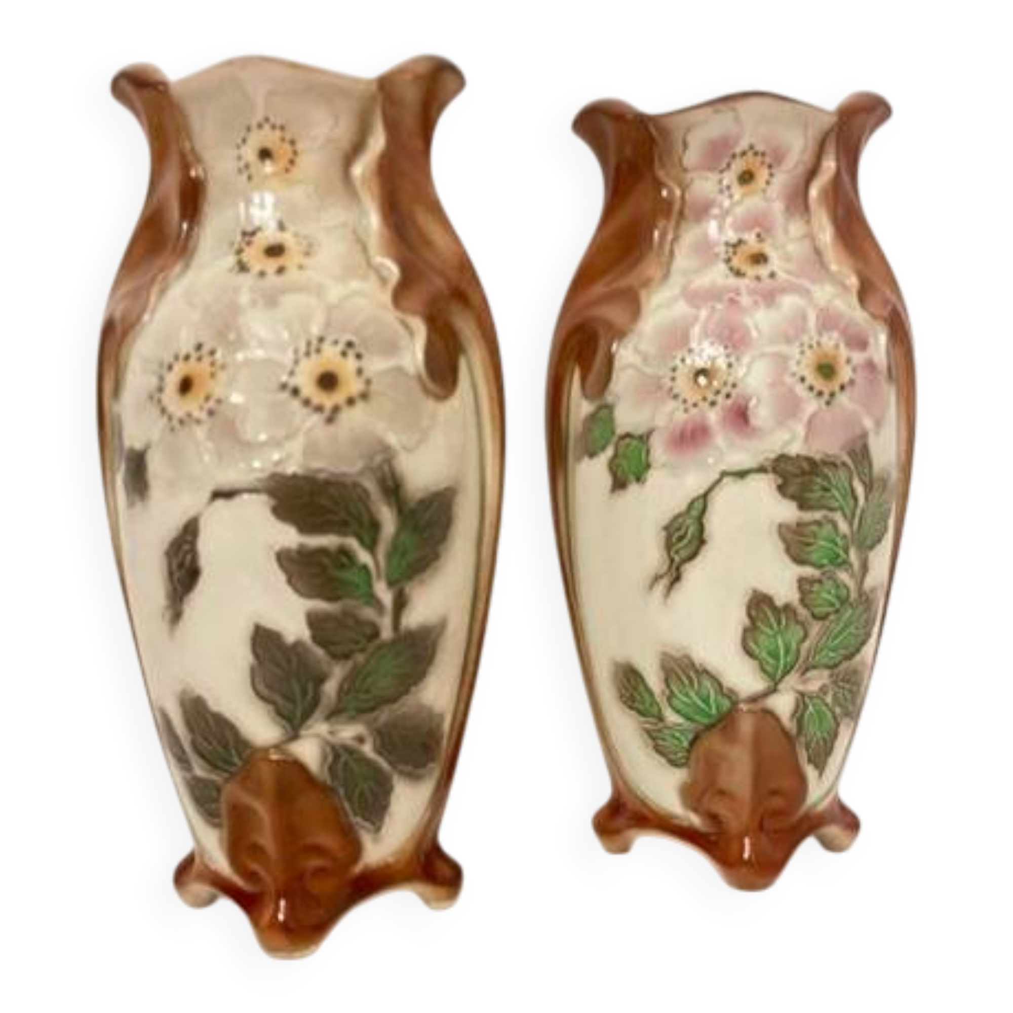 Vintage barbotine vase pair