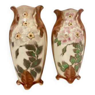 Vintage barbotine vase pair