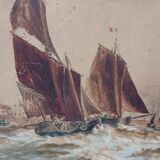Marine watercolor 1890 by thomas bush hardy, sailing boats near the coast