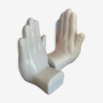 Vintage bookends in the shape of ceramic hands