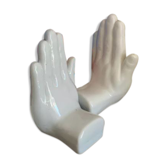 Vintage bookends in the shape of ceramic hands