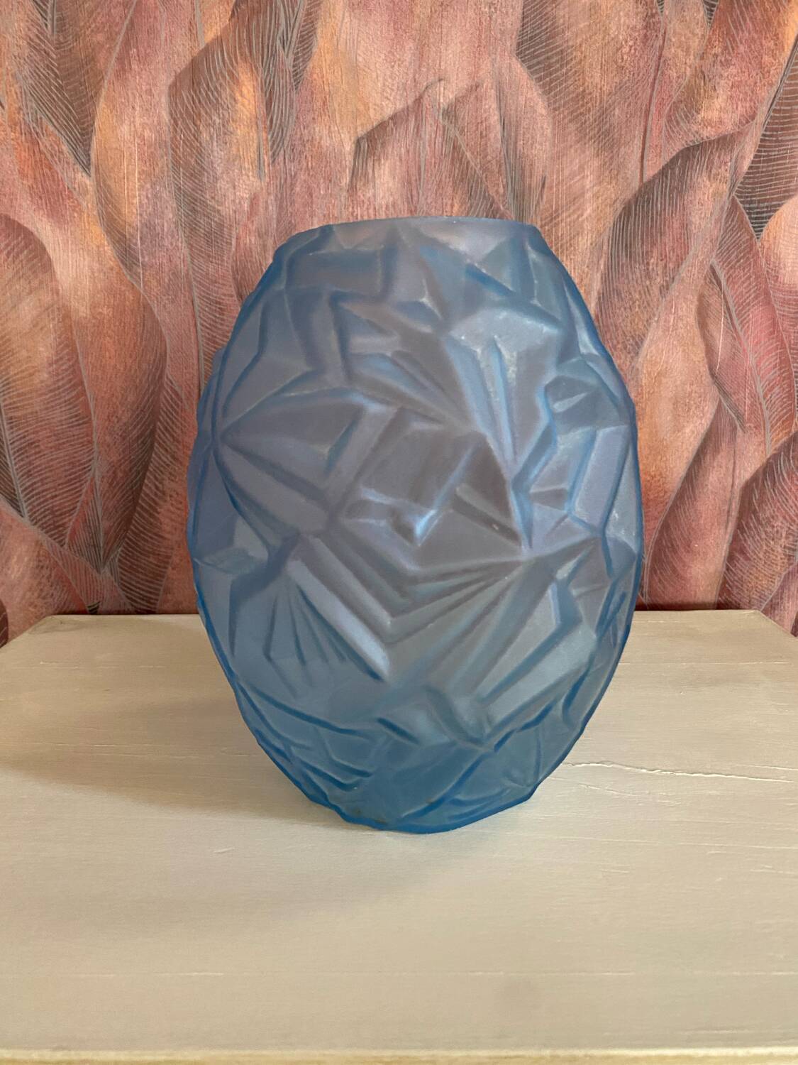 Art Deco style glass vase, vintage, geometric patterns.