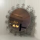 Grand miroir mural rond en fer forgé des années 1960