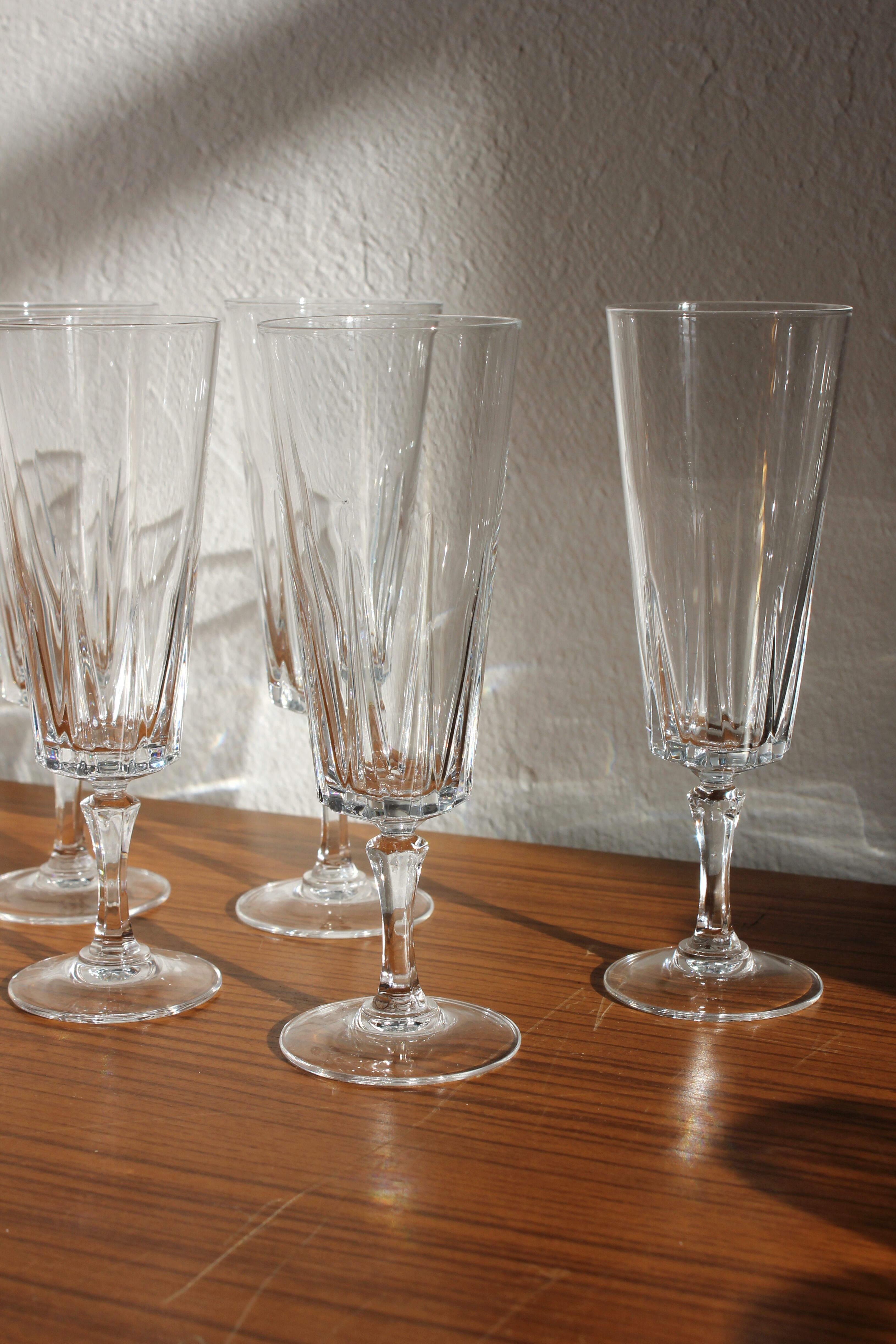 6 flûtes à champagne vintage en cristal d'Arques modèle "Versailles"