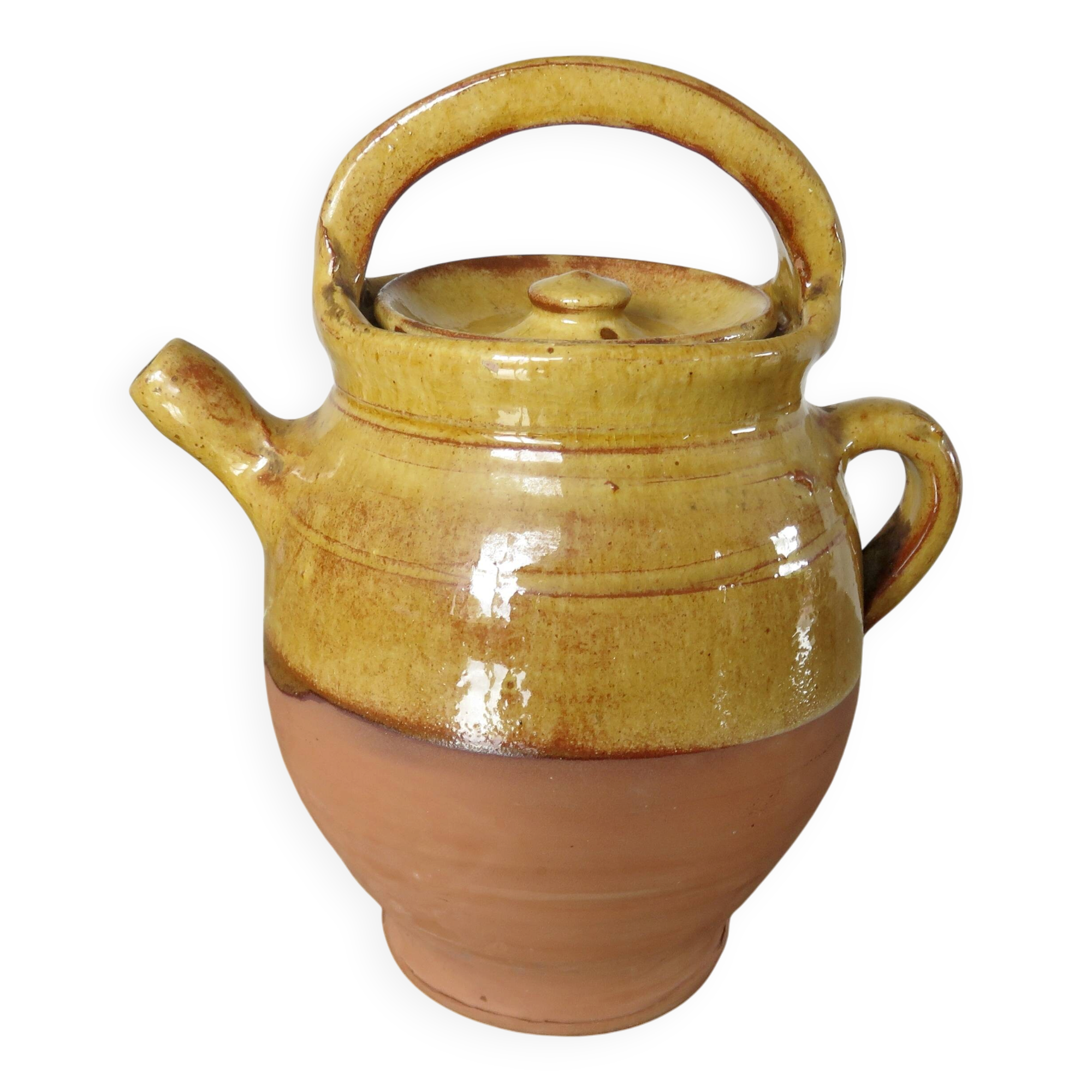 Glazed yellow terracotta jug, south-west of France.