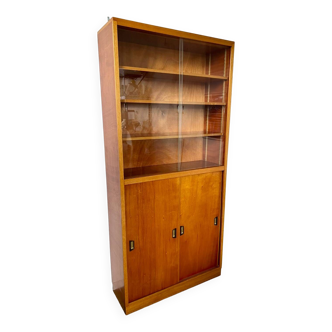 Old display bookcase in blond oak Scandinavian design from the 60s vintage