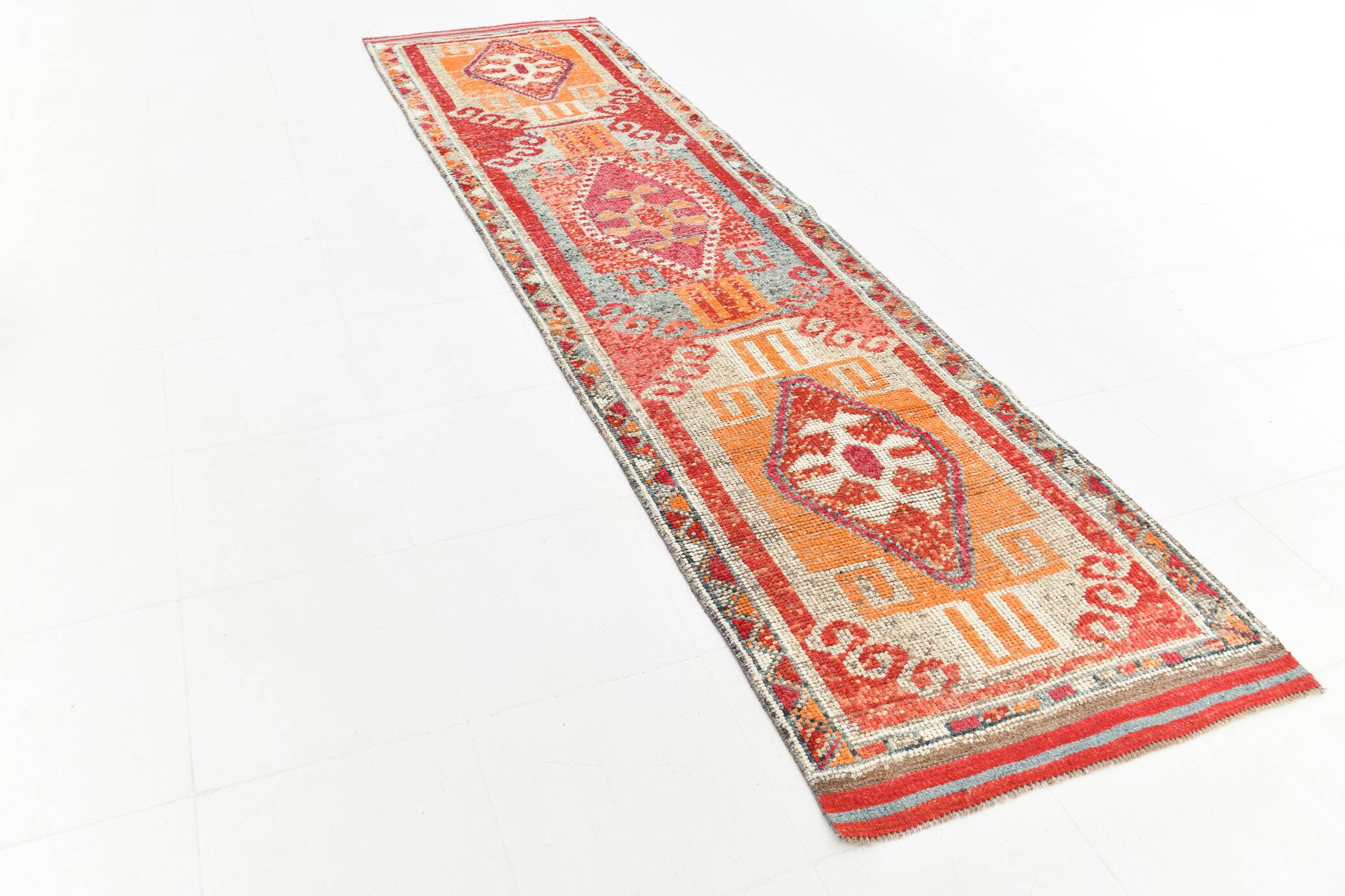 3x12 Soft Red Vintage Runner Rug, Turkish Hallway Runner, 94x358 Cm