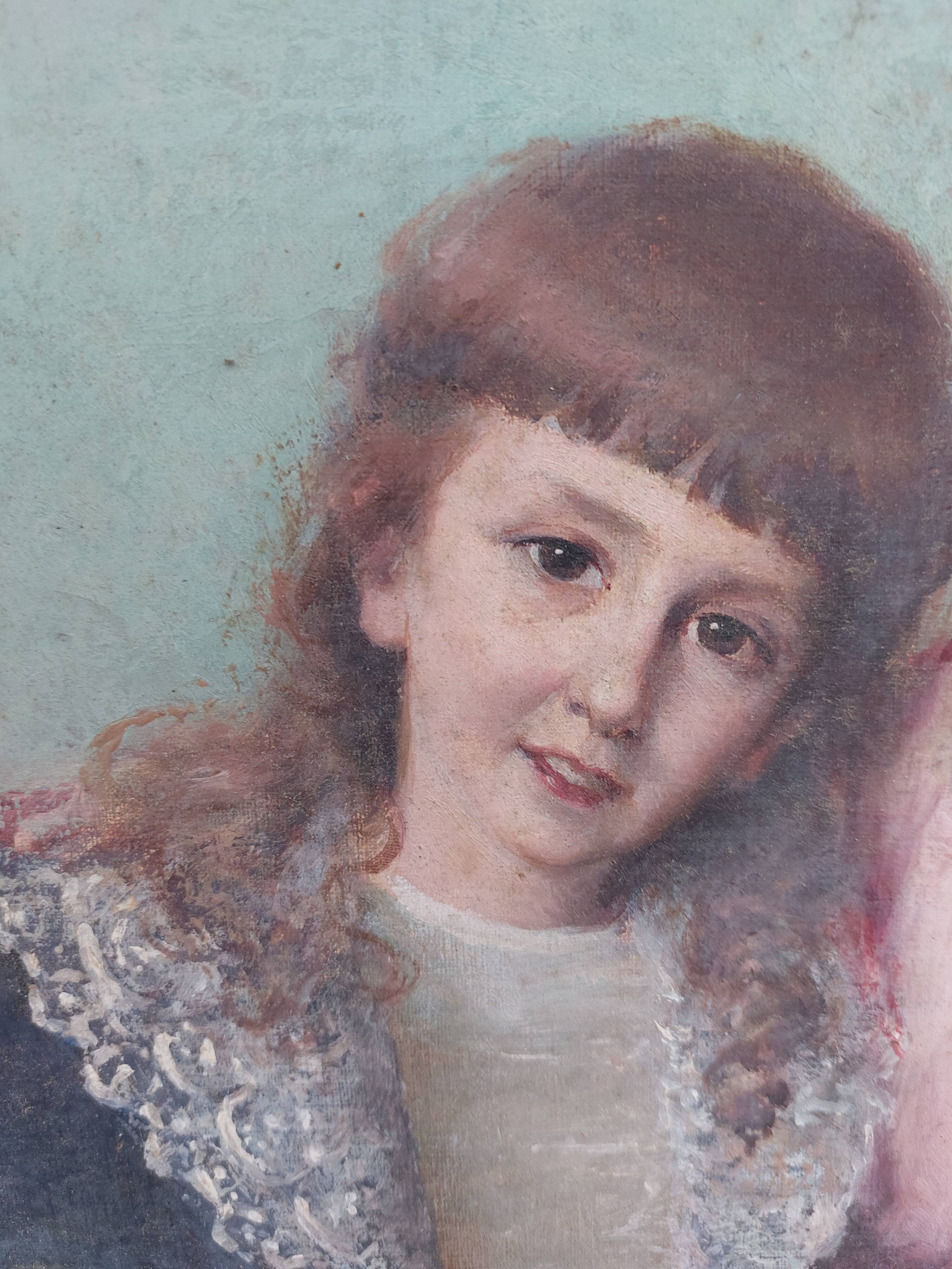 Portrait painting to young girls oil on canvas 19th