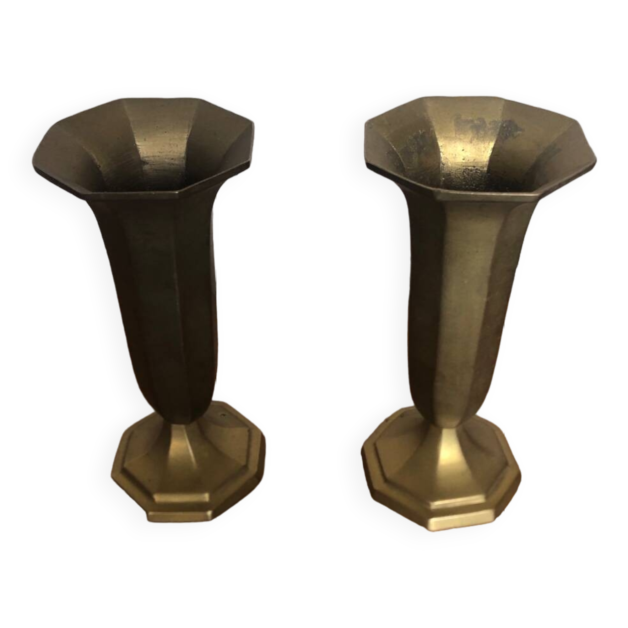 Pair of old art deco vases in vintage brass