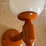 Vintage wooden globe wall light in white glass