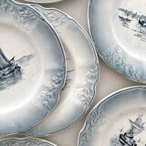 6 assiettes à dessert anciennes en faïence "Marine" Orchies